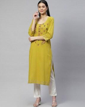 floral embroidered straight kurta