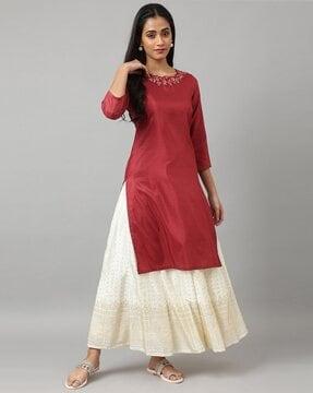 floral embroidered straight kurta