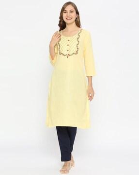 floral embroidered straight kurta