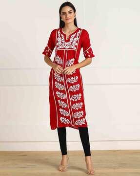 floral embroidered straight kurta