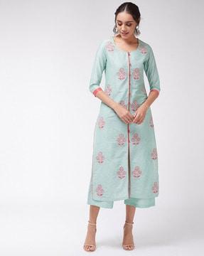 floral embroidered straight kurta