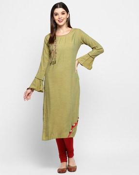 floral embroidered straight kurta