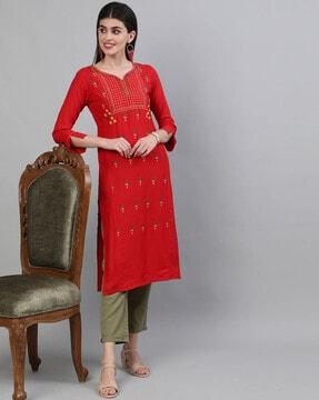 floral embroidered straight kurta