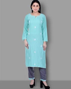 floral embroidered straight kurta