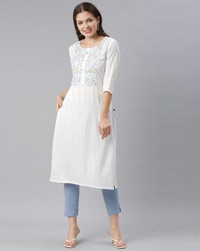 floral embroidered straight kurta