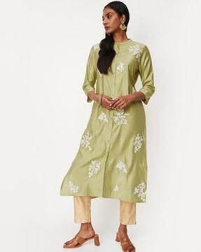 floral embroidered straight kurta