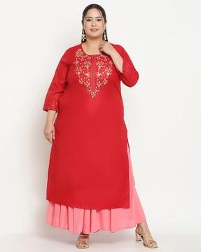 floral embroidered straight kurta