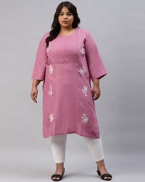 floral embroidered straight kurta