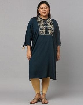 floral embroidered straight kurta