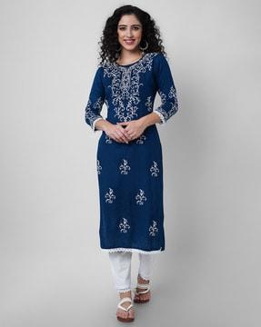 floral embroidered straight kurta