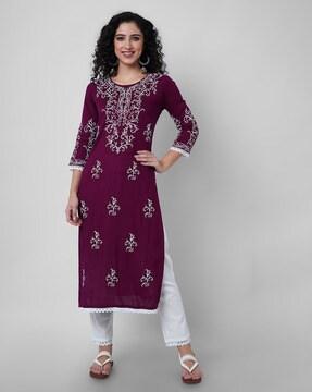 floral embroidered straight kurta