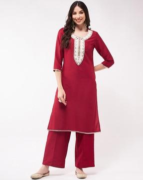 floral embroidered straight kurta