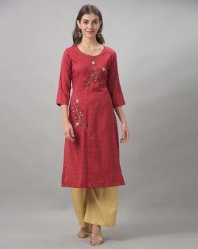 floral embroidered straight kurta