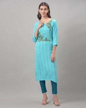 floral embroidered straight kurta