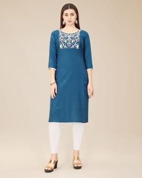 floral embroidered straight kurta