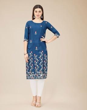 floral embroidered straight kurta