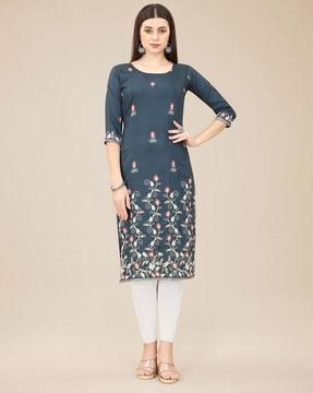 floral embroidered straight kurta