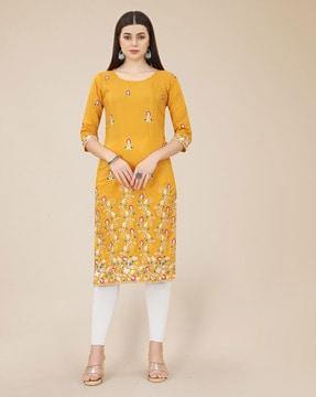 floral embroidered straight kurta