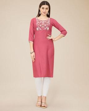 floral embroidered straight kurta