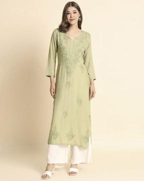 floral embroidered straight kurta