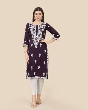 floral embroidered straight kurta