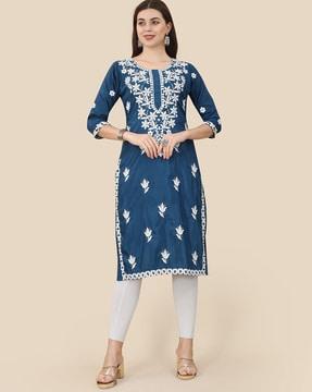 floral embroidered straight kurta