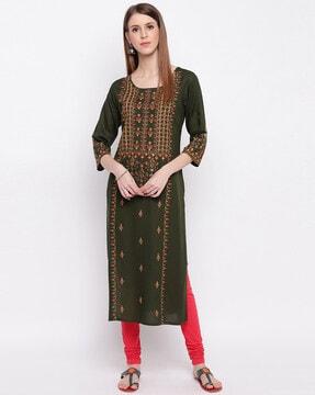 floral embroidered straight kurti