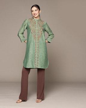 floral embroidered straight kurti