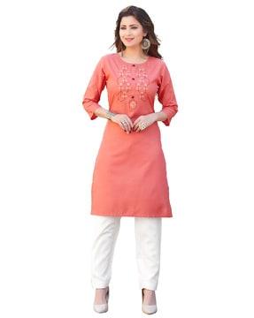 floral embroidered straight kurti