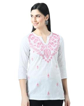 floral embroidered straight kurti