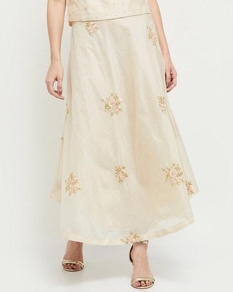 floral embroidered straight skirt