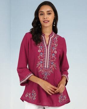 floral embroidered straight tunic