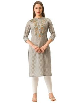 floral embroidered striped kurta