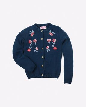 floral embroidered textured cardigan