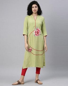 floral embroidered thread work straight kurti