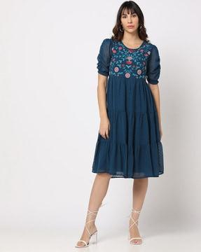floral embroidered tiered dress