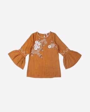 floral embroidered top with bell sleeves