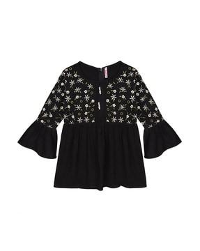 floral embroidered top with bell sleeves