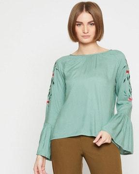 floral embroidered top with bell sleeves