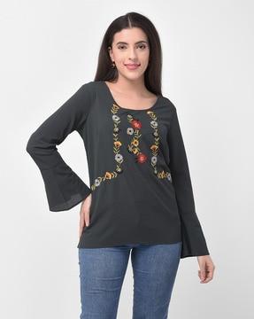 floral embroidered top with bell sleeves