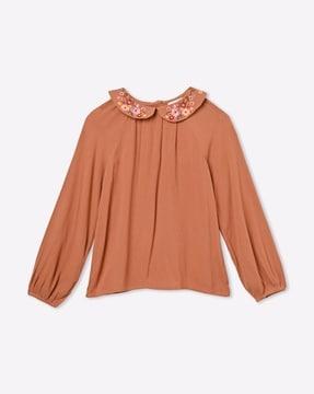 floral embroidered top with raglan sleeves