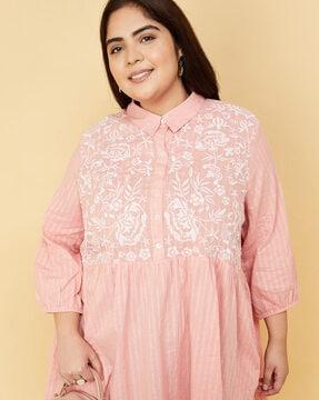 floral embroidered tunic with pockets
