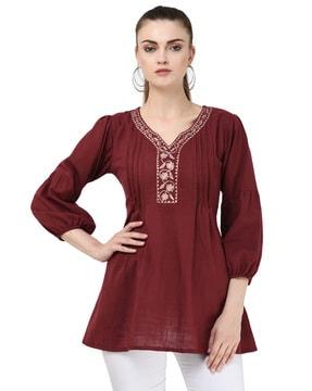 floral embroidered v-neck tunic
