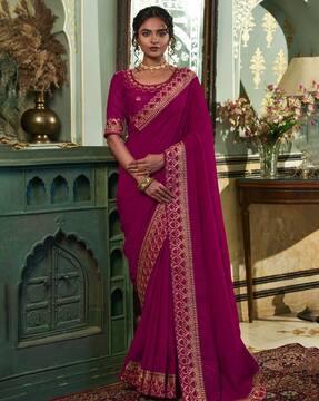 floral embroidered vichitra silk saree