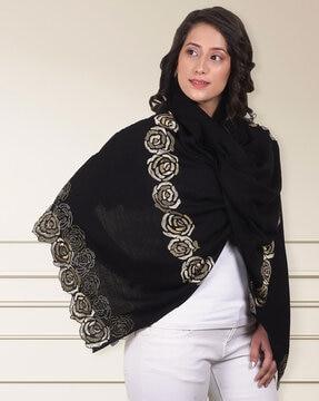floral embroidered woolen stole