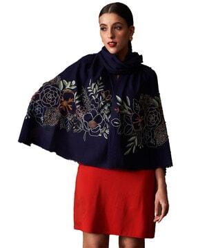 floral embroidered woolen stole