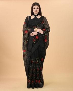 floral embroidererd saree with contrast border