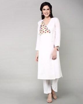 floral embroidery angrakha kurta