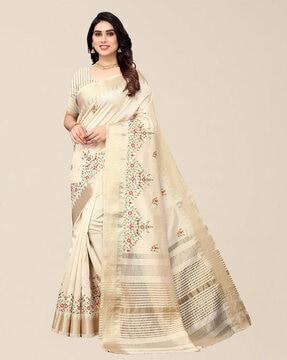 floral embroidery cotton saree