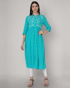 floral embroidery flared kurta